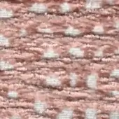 Dusty rose fabric swatch with repeating horizontal rows and irregular white circular markings, exhibiting a woven, nubby texture.
